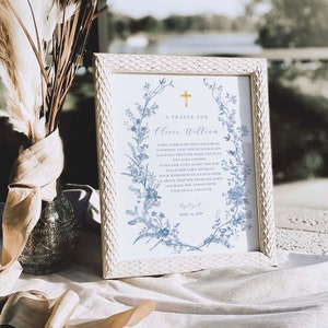 Baptism Prayer Sign Template, Blue Vintage Wildflower Prayer Sign, Editable Baptism Gift, Baptism Sign, Floral Baptism, BV1