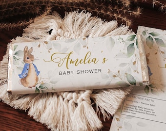 EDITABLE Peter Rabbit  Chocolate Wrapper Template, Candy Bar Wrapper, Baby Shower Candy Bar Wrapper, Birthday Favors, Templett, PR