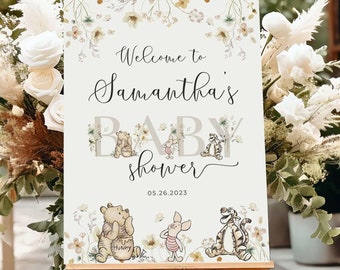 Winnie the Pooh Baby Shower Welcome Sign: Gender Neutral Decor, Canva Template WTPG