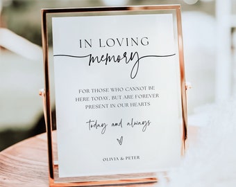 Minimal In Loving Memory Sign Template, Modern Printable Memorial Sign for Wedding, Forever in Our Hearts Sign, 5x7, 8x10 #MM2