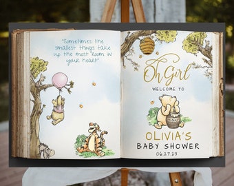 Winnie The Pooh Baby Shower Welcome Sign: Oh Girl (Digital File Templett)