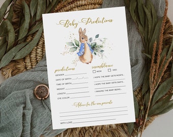 Peter Rabbit Baby Prediction Cards, Baby Predictions,  Baby Shower Game, Editable Template, Editable Baby Shower Game, Templett #PR