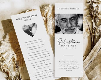 Minimalist Funeral Bookmark Template: Editable Memorial Card (Canva Template)