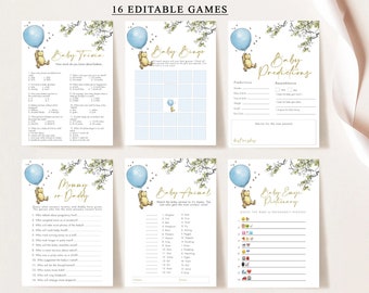 Classic Winnie The Pooh Baby Shower Game Bundle, Editable Blue Winnie the Pooh Baby Shower Games, Winnie the Pooh Editable Template, #CB1