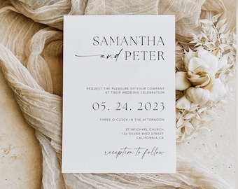 Minimal Wedding Invitation Template, Printable Wedding Invitation Card, 100% Editable Template, Simple Invitation #MM1