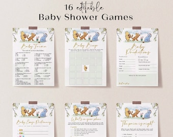 Classic Winnie The Pooh Baby Shower Game Bundle, Editable Winnie the Pooh Baby Shower Games, Winnie the Pooh Editable Template, #CWG