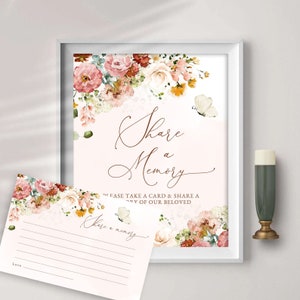 Funérailles Partagez un souvenir et enseignez un souvenir, Modèle de photo pour partager un souvenir, Fleur de jardin, Panneau et cartes de visite, Femmes, Modèle de nécrologie #FNRL