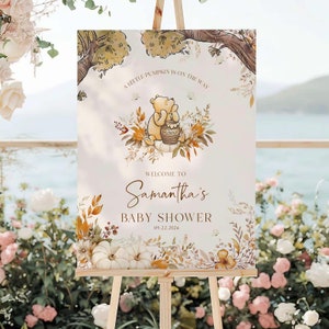 Herbst Winnie The Pooh Willkommen Schild, Winnie Pooh-Babyparty-Poster, Pooh Party Dekoration, bearbeitbare Vorlage, Digitale Datei #WPFall