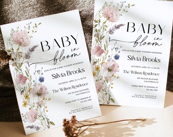 Wildflower Baby Shower Invitation: Baby In Bloom, Floral (Digital Editable Template)