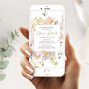 Floral Celebration of Life Evite: Smartphone Funeral Invitation Template