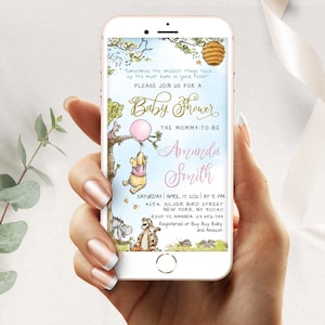 Pink Winnie the Pooh Baby Shower Evite (Editable Templett)