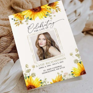 SUNFLOWER Funeral Program Template Editable Memorial Program Celebration of Life Printable Canva Template #FNRL
