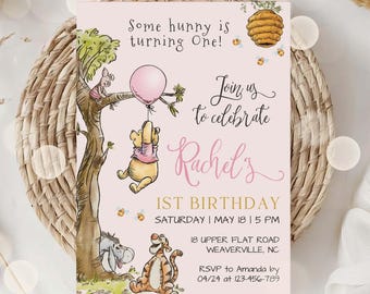 Winnie the Pooh 1st Birthday Invitation: Editable Canva Template