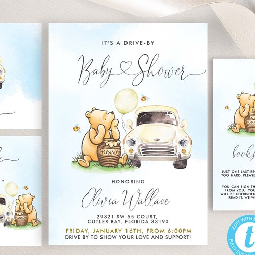 Editable Drive by Baby Shower Invitation Boy Winnie the Pooh Etsy