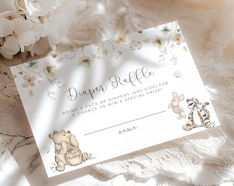 Winnie The Pooh Diaper Raffle, Gender Neutral Winnie Pooh Baby Shower, Winnie Pooh Diaper Raffle, Classic Pooh Baby Shower, Templett, #WTPG