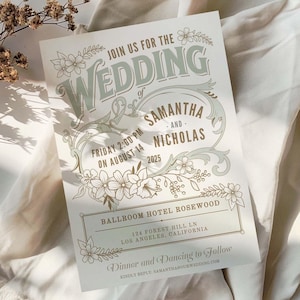 Florale Hochzeitseinladung Vorlage Elegante Vintage Hochzeit laden Design ein Druckbare bearbeitbare Canva Vorlage