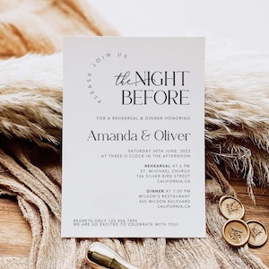 The Night Before Rehearsal Dinner Invitation Minimalist Wedding Dinner Invite, Editable  Canva Template