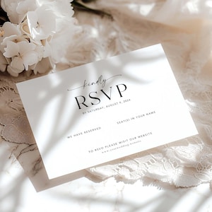 Sjabloon bruiloft RSVP-kaart, DIY RSVP-kaart, eenvoudige bruiloft reactie zwart-wit minimalistisch, 100% bewerkbare tekst, canva-sjabloon #MM2