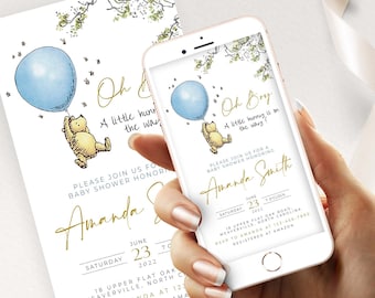 Winnie the Pooh Baby Shower Evite: Classic Invitation (Editable Templett)