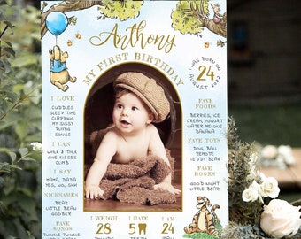 Winnie The Pooh 1st Birthday Milestone Board (Templett)