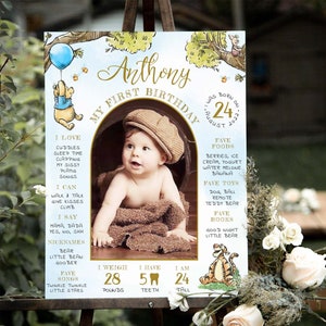 Winnie The Pooh 1st Birthday Milestone Board (Templett)