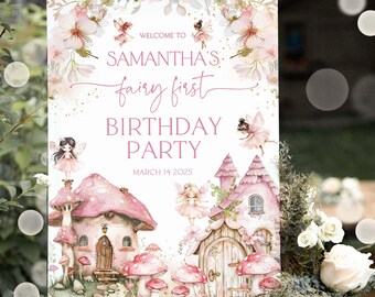 Fairy 1st Birthday Welcome Sign: Enchanted Garden Poster (Digital Download)