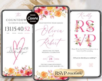 Citrus Wedding Invitation Website with Trackable RSVP, Editable Canva Template Clickable RSVP Form, Summer Wedding Website
