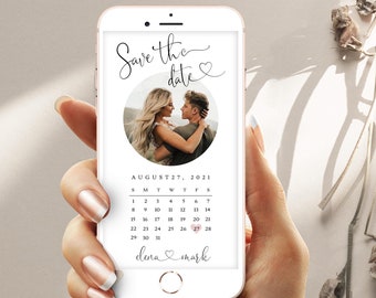 AMORA - Save the Date Template Evite, Elektronische Save the Date Minimalistische Evite, Bruiloft Save the Date Tekst Uitnodigen, Save the Date Heart