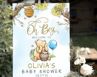 Classic Winnie The Pooh Baby Shower Digital Welcome Sign Template #BWP
