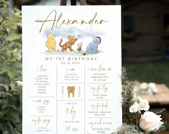 Winnie The Pooh 1st Birthday Milestone Board: Personalized Sign (Templett)