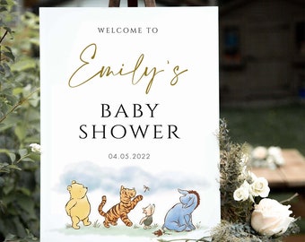 Winnie The Pooh Welcome Sign, Classic Winnie The Pooh Baby Shower Decorations, Gender Neutral Baby Shower Sign, Digital File Templett, #CWG