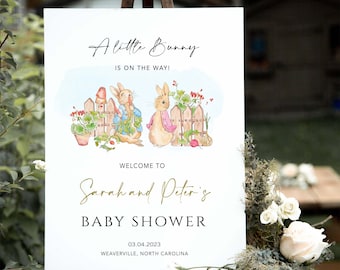 Peter Rabbit Baby Shower Welcome Sign, Editable Baby Shower Sign