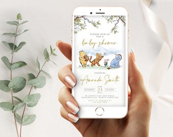 Winnie Puuh Babyparty Evite: Classic Design (bearbeitbare Vorlage)