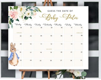 Baby Due Date Calendar Game, Baby Shower Game, Guess Baby's Birth Date, Editable Baby Prediction, Due Date Game, TEMPLETT, Peter Rabbit