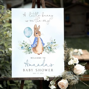 Cartello di benvenuto per baby shower di Peter Rabbit, cartello modificabile per baby shower, decorazioni di Peter Rabbit, Blue Drive By Peter Rabbit Baby Shower #PR