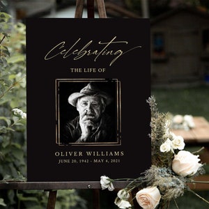 Black & Gold Funeral Welcome Sign: Celebration of Life Decor (Digital Download)