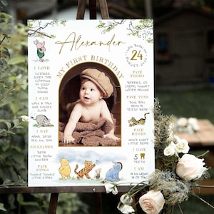 Plaque marquant le premier anniversaire de Winnie l'ourson, panneau d'étapes photo d'un an pour bébé Plaque pour le premier anniversaire de bébé, Templett, #CWG