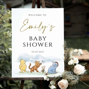 Winnie The Pooh Welcome Sign, Classic Winnie The Pooh Baby Shower Decorations, Gender Neutral Baby Shower Sign, Digital File Templett, #CWG