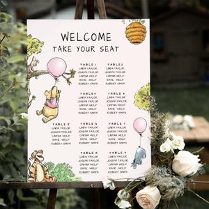 Winnie The Pooh Sitzplan Vorlage, 100% bearbeitbare Vorlage, klassischer Winnie The Pooh Sitzplan, 16x20 Zoll Sitzplan, #PWB