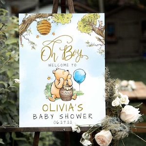 Klassische Winnie Puuh Babyparty Digitale Willkommensschild Vorlage #BWh