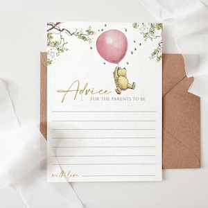 Ratschläge für Eltern Karte Classic Winnie The Pooh, herunterladbare Ratschläge für Eltern Karte, Partydekorationen, 5x7 Jpeg und Pdf, Sie drucken, DP1