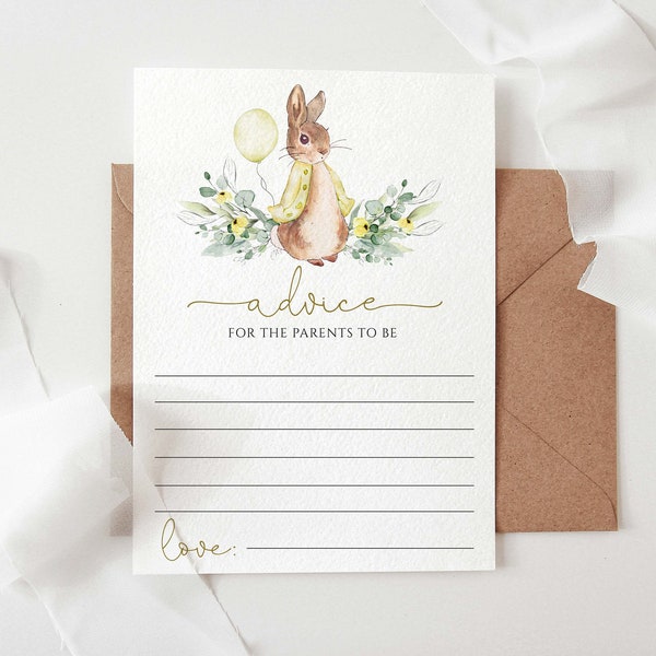 Advice For Parents Card Peter Rabbit , Downloadable Advice For Parents Card, Party Decorations, 5x7 Jpeg and Pdf, You Print, #PR