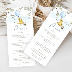 Classico menù di Winnie The Pooh, modello di menù di compleanno, menù di baby shower, un po' di bontà per la pancia, biglietto di cibo, #CW-BB