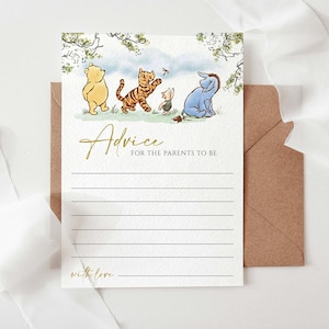 Tarjeta de consejos para padres Winnie The Pooh clásica, tarjeta de consejos para padres descargable, decoraciones para fiestas, 5x7 Jpeg y Pdf, You Print, CWG