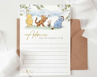 Advice For Parents Card Classic Winnie The Pooh, Downloadable Advice For Parents Card, Party Decorations, 5x7 Jpeg and Pdf, You Print, CWG