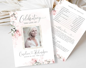 Double Sided Funeral Program Template, Floral Memorial Program, Blush Floral  Template, Celebration of Life, Printable Funeral Program #FNRL