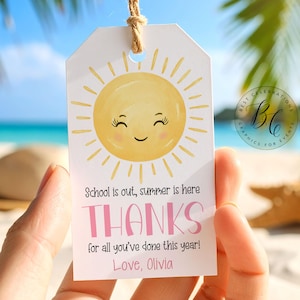 Ende der Schule Lehrer Dankeschön-Tag Bearbeitbare Lehrer Wertschätzung Geschenkanhänger Sommer Dankeschön Tag der Schule Jahresende Vorlage