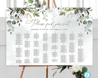 Greenery Alphabetical Seating Chart Template Wedding Editable #GR1