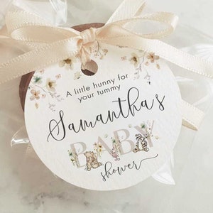 Étiquette de cadeau MODIFIABLE Winnie l'ourson, merci pour la fête prénatale de Winnie l'ourson neutre en matière de genre, faveurs de miel, autocollants miel, modèle de toile #WTPG