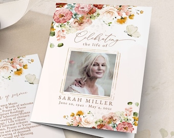 Floral Funeral Program Template: Garden Memorial Service (Digital)